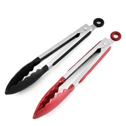 Stainless steel Nylon Kitchen Tongs BBQ Clip Salad Bread Coo