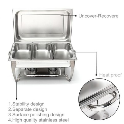 9L Foldable Stainless Steel Square Buffet Stove Dish Set Con