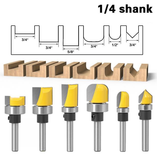 1Pcs/6Pcs 1/4 handle Profiling Slotting Cutter Bearing 90 De