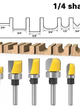 1Pcs/6Pcs 1/4 handle Profiling Slotting Cutter Bearing 90 De