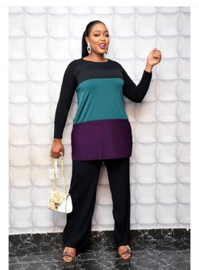 ACKUS Women Plus Size Set Set Pachwork Loose Straight Tops W