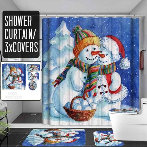 180CM Winter Christmas Snowmen Waterproof Shower Curtains To