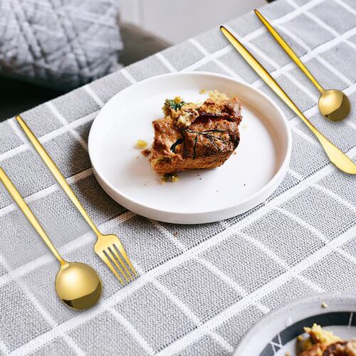 24Pcs Gold Dinnerware Set Stainless Steel Tableware Set Knif