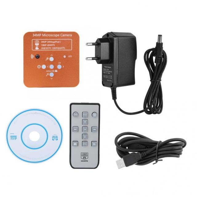 34MP Microscope Orange 2K 1080P HDMI Industrial Microscope C