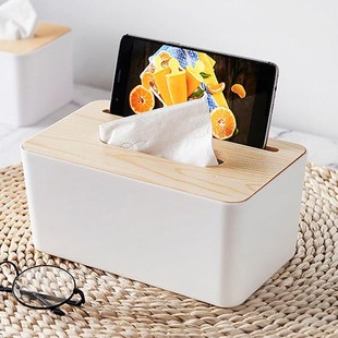 Removable Plastic Tissue Box with Bamboo Wooden Cover Phone