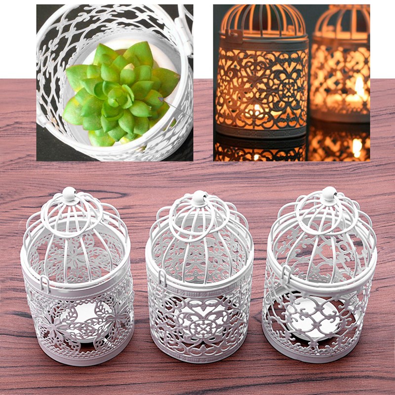 Hollow Holder Candlestick Tealight Hanging Lantern Bird Cage