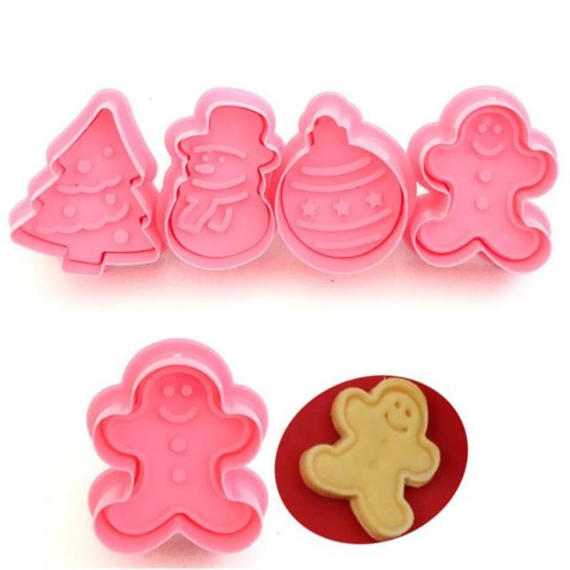4pcs Cute Baking Biscuit Cutter Mould Plunger Christmas Tree