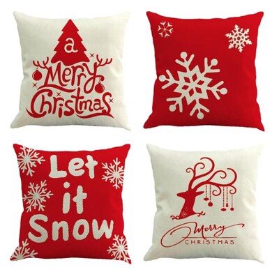 4pcs Merry Christmas Pillow Cover Pillowcases Throw Sofa Cus