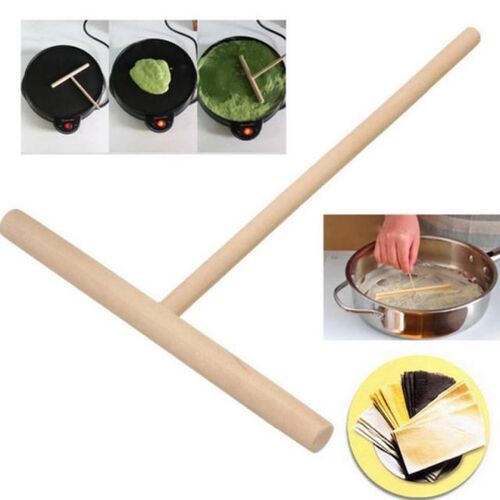 Wooden Rake Round Batter Pancake Crepe Spreader T-Shaped Non