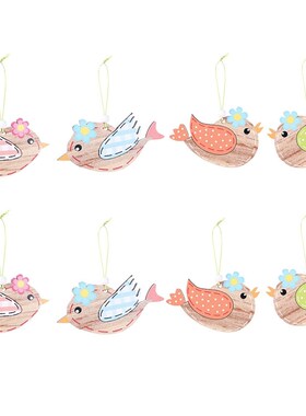 8 Pcs Wooden Easter Pendant, Little Bird Crafts Hanging Orna