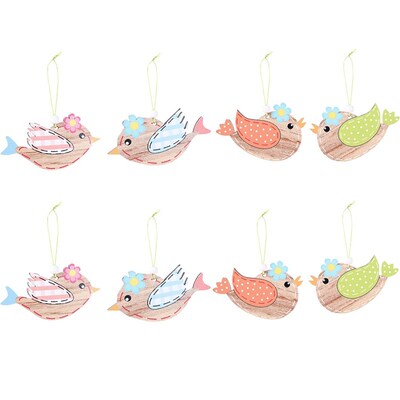 8 Pcs Wooden Easter Pendant, Little Bird Crafts Hanging Orna