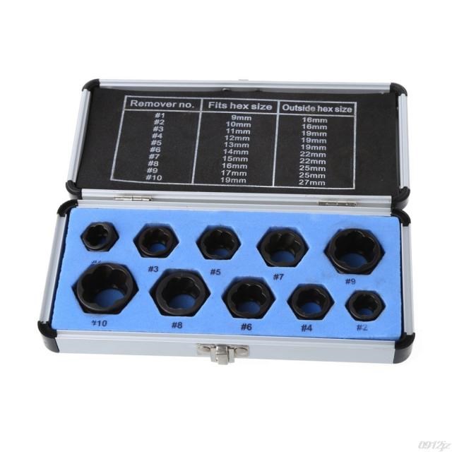 10 Pcs Damaged Nut Bolt Remover Stud Extractor Set 9-19mm Br