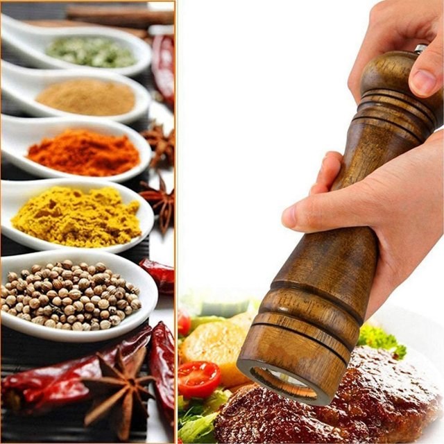 Salt and Pepper Grinder Solid Wood Spice Pepper Mill with St