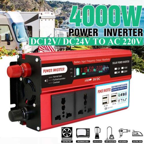 4000W Peak Solar Power Inverter DC12V/24V to AC220V USB LED