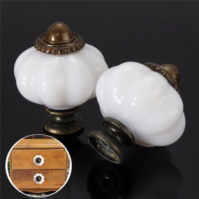 White Imitation Ceramic Vintage Door Knobs Cabinet Drawer Cu