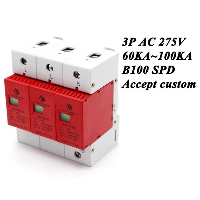 B100-3P 60KA~100KA ~275V AC 2P+N SPD House Surge Protector P