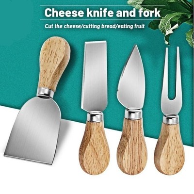 4pcs/set Stainless Steel Cheese Knives Oak Handle Cheese Cut