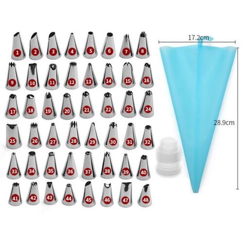 50 PCS/Set Silicone Pastry Bag Tips Kitchen DIY 48 Icing Pip