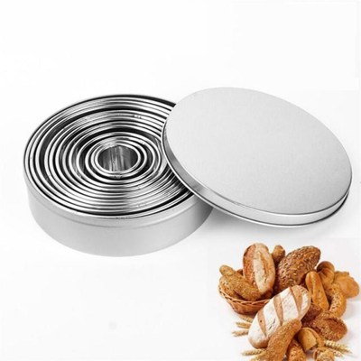 11pcs/set Stainless Steel Round Cookie Biscuit Cutters Circl