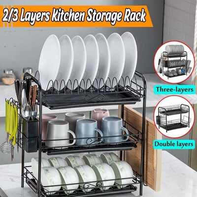 Kitchen Storage Rack 2/3 Tiers Kitchen Rack Dish Drainer Sin