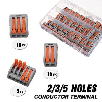 Excellway 30Pcs 2/3/5 Holes Spring Conductor Terminal Block