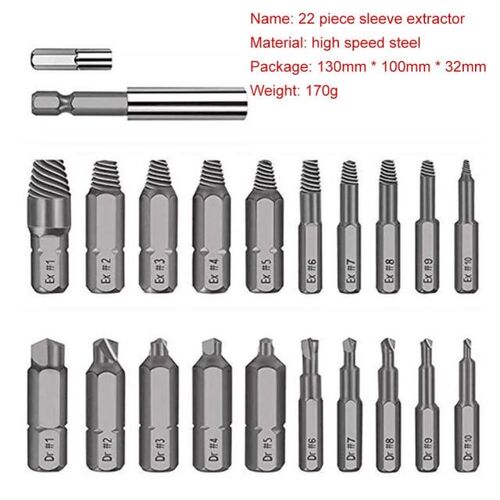 22Pcs Damaged Screw Extractor Drill Bits Guide Set HSS Broke