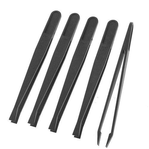 5 Pcs Manual Tool Black Plastic Flat Tip Anti-static Tweezer