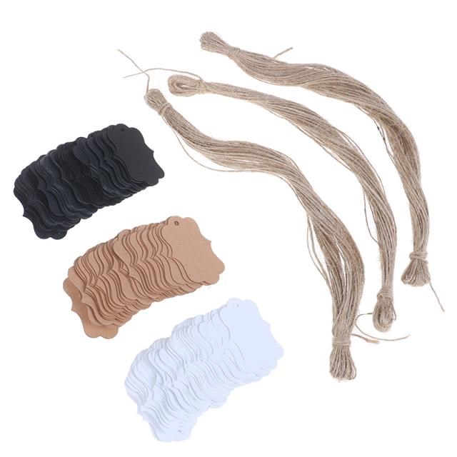 Hot 100Pcs Kraft Paper Tags with Hemp Rope Label DIY Package