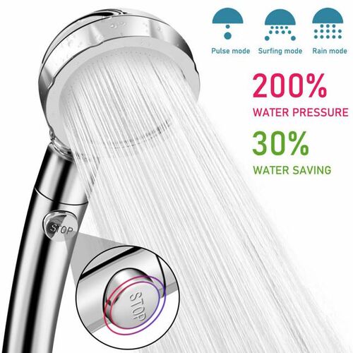 High Pressure Shower Head With ON/Off Switch 3 Function Wate