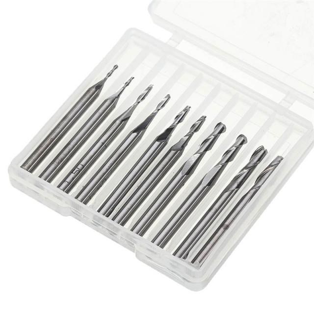10Pcs/Set Ball Nose End Milling Cutter Set Carbon Steel 1mm-