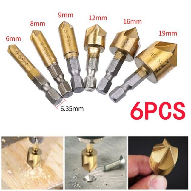 6PC hexagonal handle titanium plated five-edge chamfering kn