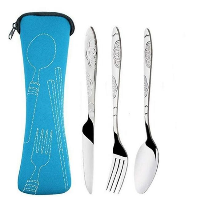 3pcs Set Dinnerware Portable Printed Stainless Steel Spoon F
