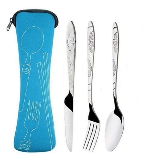 3pcs Set Dinnerware Portable Printed Stainless Steel Spoon F