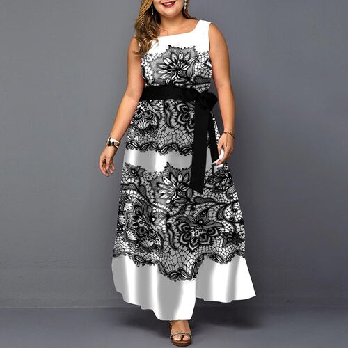 Plus Size Dresses Elegant Print Christmas Evening Party Dres