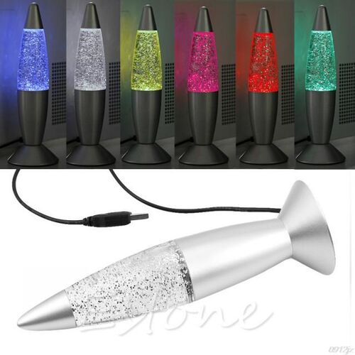USB Multi-Color Changing Lava Lamp LED Glitter Mood Night Li