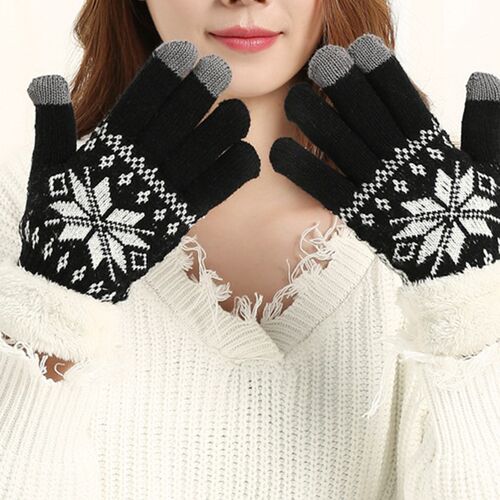 Womens Keep Warm Velvet Gloves Autumn Winter Knitted Touchsc