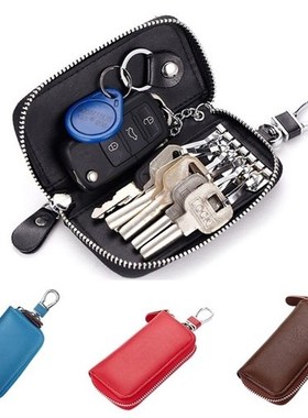 Car Key Holder Wallets PU Leather Keychain Covers Zipper Key
