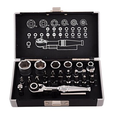 26pcs 1/4 DR Mini Ratchet Wrench Combination Tool Set Bicycl