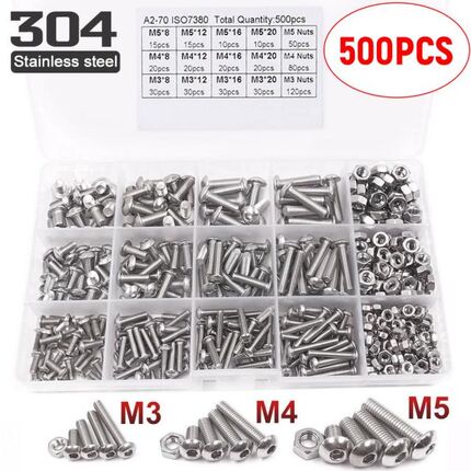 500pcs Bolts and Nuts Combination Set 304 Stainless Steel Th
