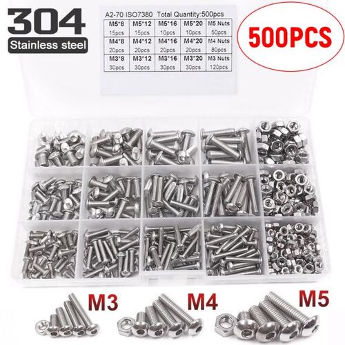 500pcs Bolts and Nuts Combination Set 304 Stainless Steel Th