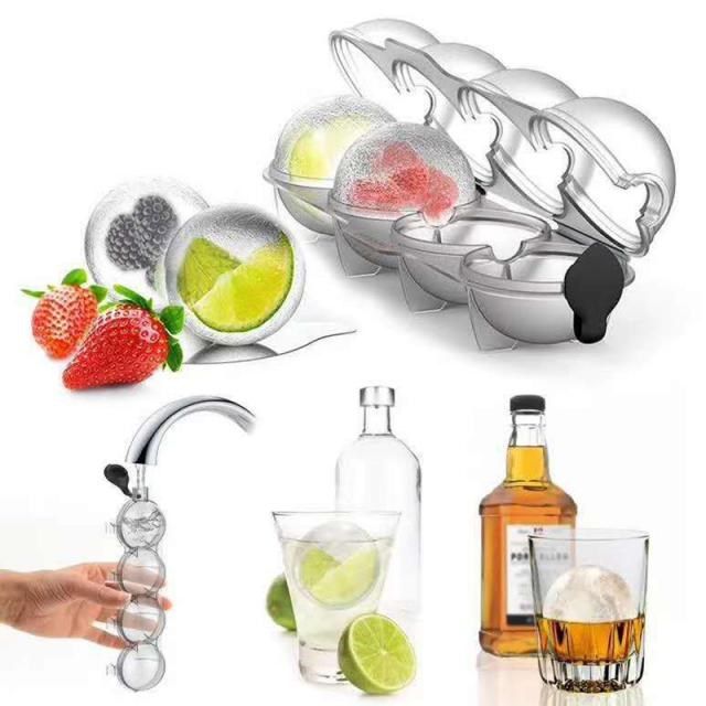 4 Cavity Whiskey Cocktail Ice Mold Silicone Ice Ball Mold Ro