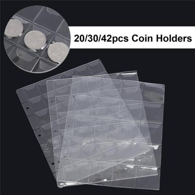 1 Page 20/30/42 Pockets Plastic Coin Holder Sheet For Storag