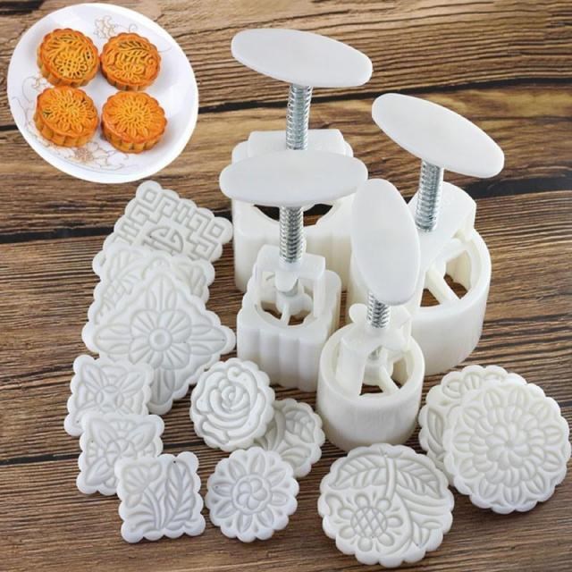 16Pcs/set Round Square Shaped Mooncake Mold Hand Pressure Fo