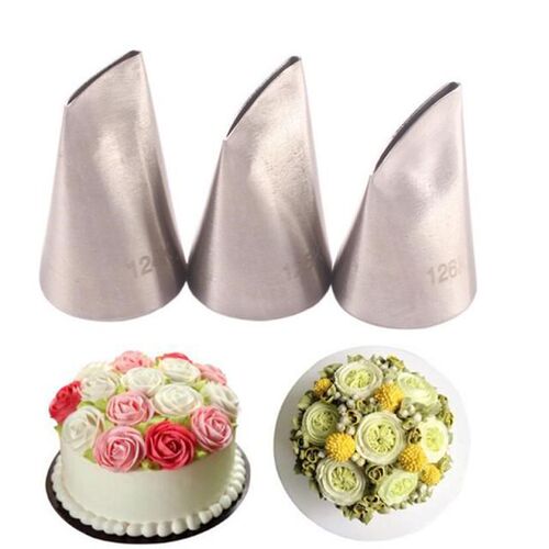 #124K#125K#126K 3pcs Rose Petal Pastry Nozzles Stainless Ste