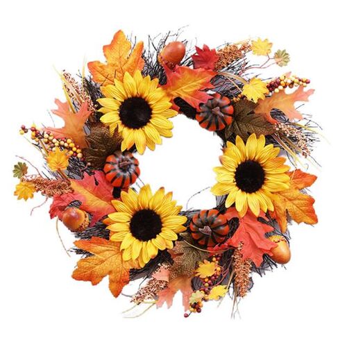 Fall Maple Leaf Pumpkin Door Wreath Christmas Artificial Wre