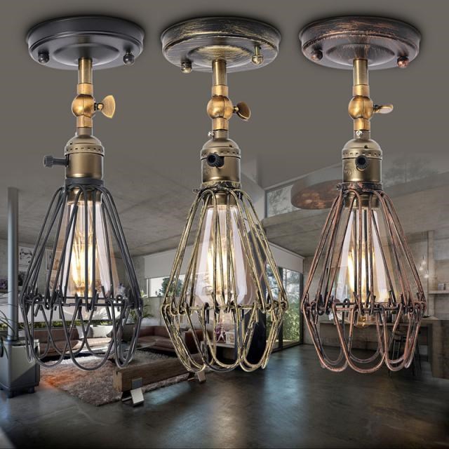 E27 Iron Lampshade Metal Wire Cage Lamp Retro Vintage Lamp H