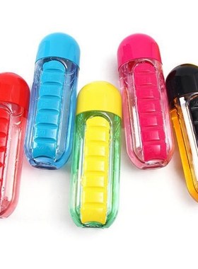 Sports Water Bottle With Pillbox Plastic Drink Bottle Combin