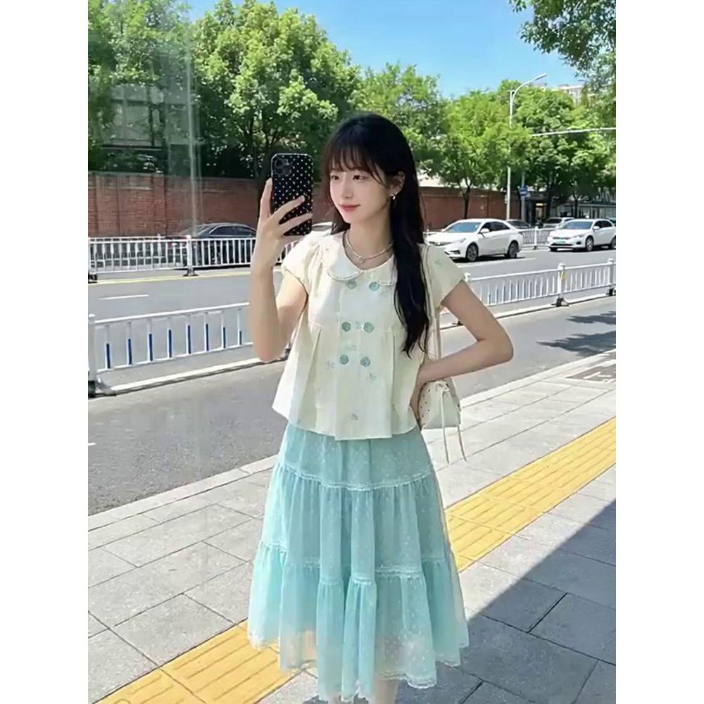 夏季穿搭一整套双排扣娃