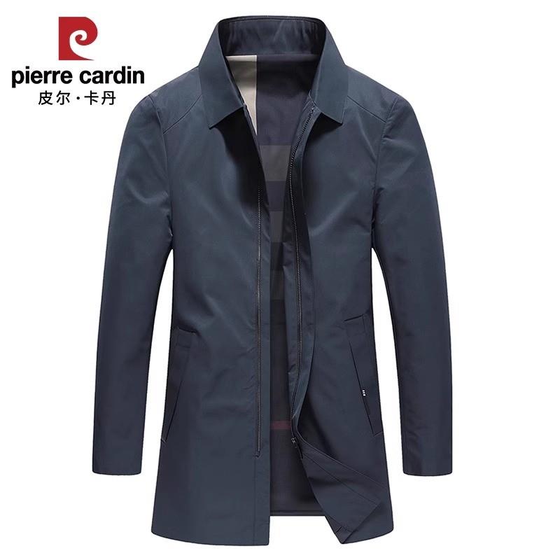 皮尔卡丹2025春秋风衣男中长款翻领新款正品商务休闲男装简约外套