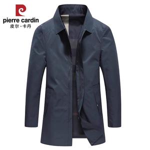 皮尔卡丹2024秋季风衣男中长款翻领新款正品商务休闲男装简约外套